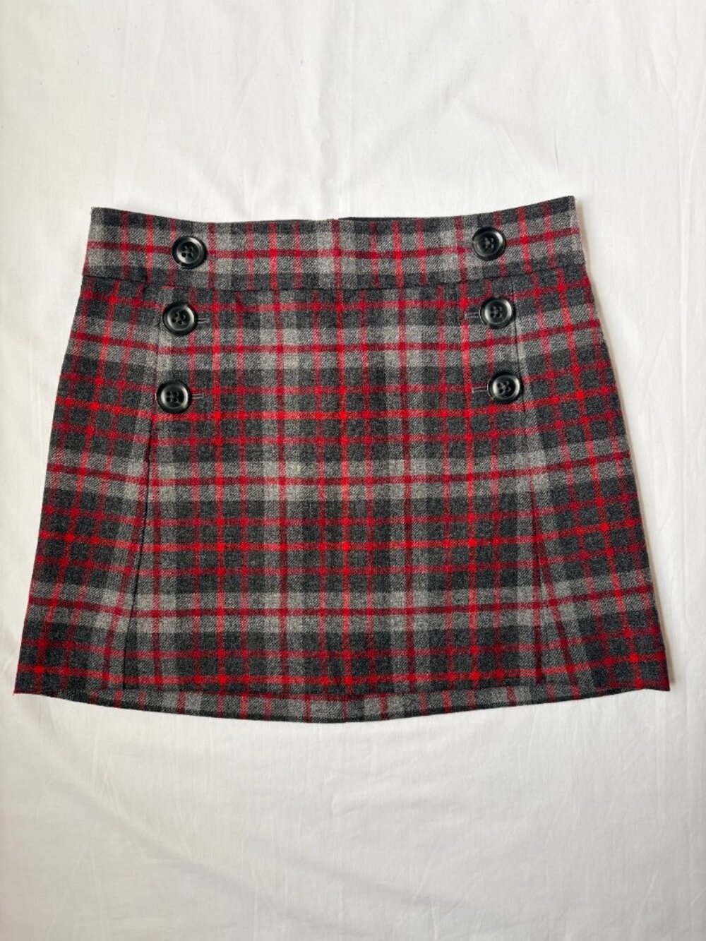 Gap Vintage Plaid Wool Blend Mini Skirt Gray Red Tartan School Girl Y2K Size 4